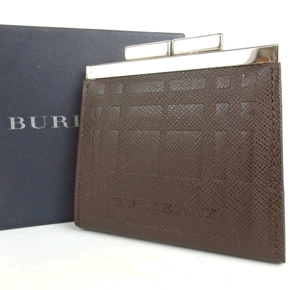 NIB Burberry Textured Brown Coin Purse Wallet Silver Kisslock Clasp | MINT